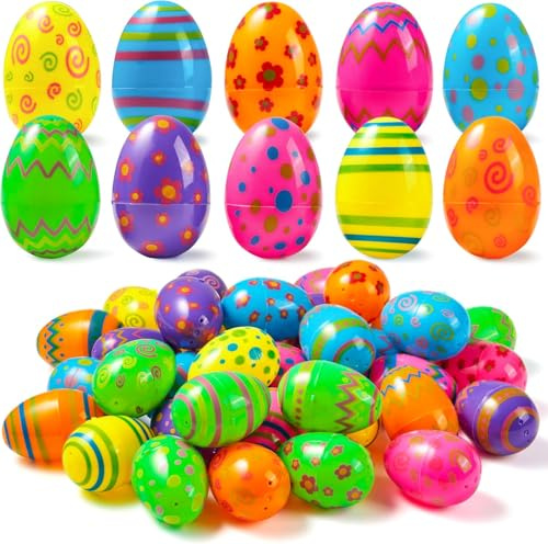 JOYIN 24PCS 2.3 Printed Eggs, Empty Plastic Eggs Fillable, Bright Plastic Eggs Bulks for Festival Hunt, Filling Treats, Basket Stuffers, Classroom Prize Supplies
