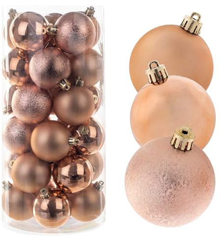 KADAX Weihnachtskugeln aus Kunststoff, Set aus 30 Kugeln, Christbaumkugeln, Weihnachtsbaumkugeln, Baumkugeln, Christbaumschmuck, Weihnachtsdeko (Kupfer)