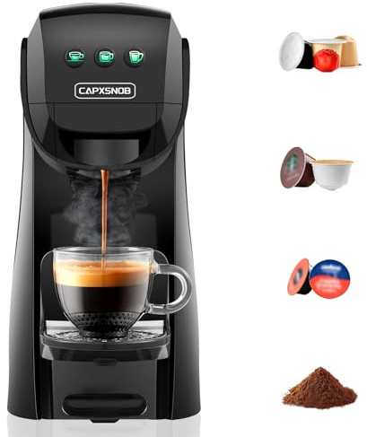 Warriors1 Macchina da Caffè a Capsule 4-in-1 per Nespresso Original, Lavazza A Modo Mio, Dolce Gusto e Caffè Macinato, 20 bars, 0,82 L, Calore e Quantità Regolabili, Macchina Caffe per Casa e Ufficio