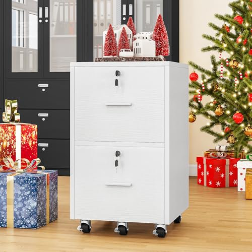 YITAHOME Mobiler Aktenschrank, Rollcontainer, Druckertisch, Abschließbar, 2 Schubladen Verstellbarer Hängeregistratur, Unterschrank, für Dokumente im A4- und Letter-Format, 40x40x68.5 cm (weiß)