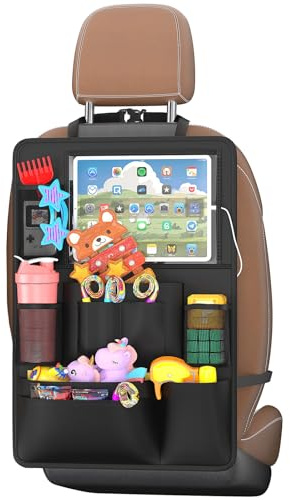 Oneyus Organisateur de siège de voiture, protection de dossier de voiture pour enfants, multifonction, étanche, 600D, Oxford, pour tablette jusqu'à 11, 10 poches, noir