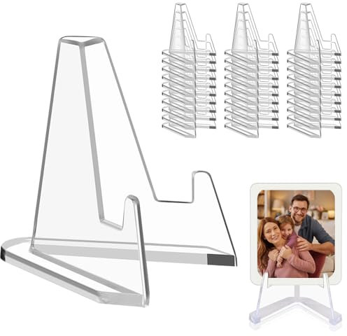 FANXIYA 30 Pezzi Espositori in Acrilico, Alzate di Display Trasparente con Supporto Triangolare, Cavalletti in Plastica per Esposizione di Carte, Medaglie, Monete, foto, Piatti e Libri di Cucina