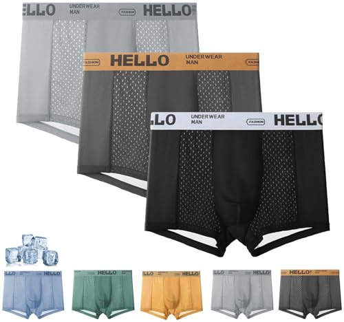 Hello Mesh Sous-vêtement pour homme, boxer taille basse pour homme, culotte ultra fine, short respirant pour homme, 3 pcs-A, L