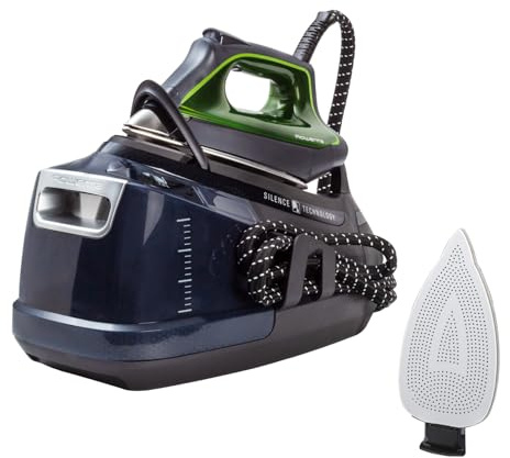 Rowenta Silence Steam Pro – Centro de planchado 2800 W, suela Microsteam de acero inoxidable, color negro, 8 bares de presión, golpe de vapor 600 g/min, cuidado y desinfección de prendas, DG9248MAN
