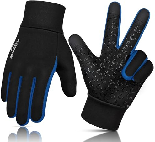AOTOW Gants d'hiver thermiques pour enfant - Gants de course - Écran tactile - Gants de vélo chauds - Coupe-vent - Gants de cyclisme softshell - Gants d'équitation pour enfant de 4 à 12 ans - Garçon