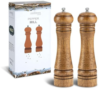 YEENAIV 2 Piezas Molinillo de Pimienta, Molinillos de Sal y Pimienta Pimentero de Madera Molinillo Sal, Salero y Pimentero para Varias Especias Ajustable Fuerte 8 Pulgadas