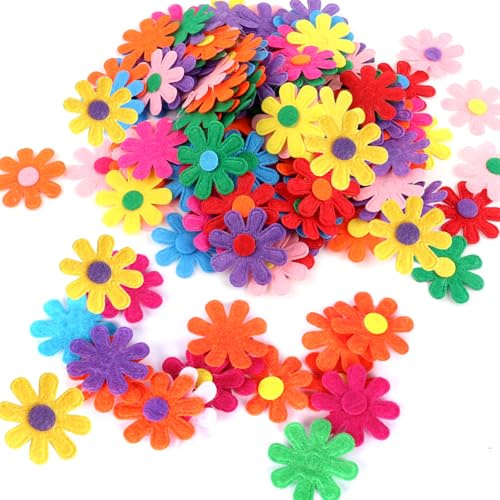 HONQX Felt Flowers for Crafts, 200 PCS Felt Flowers Fabric Colourful Craft Flower Embellishments for Crafting Adults Card Making 2.8cm
