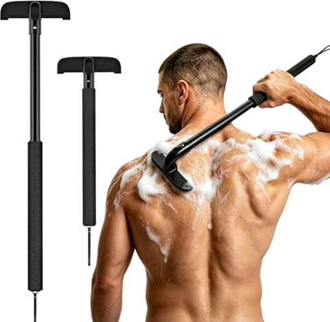 VEYLA Skin-Safe Back Shaver for Men,Aluminum Alloy Extendable Long Handle,Wet Dry Use Body Hair Trimmer Groomer,DIY Nick-Free Shaver,Mens back shaver(1 Pack,2 Brush)