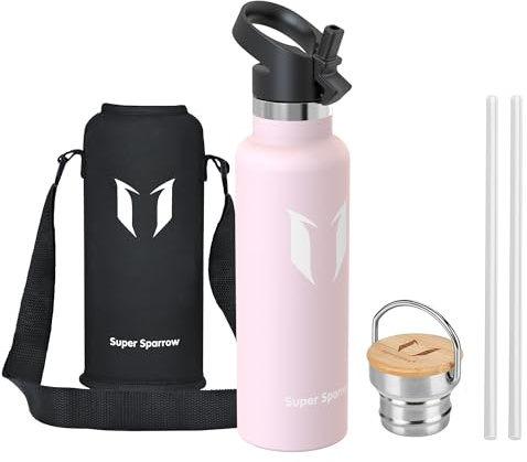Super Sparrow Borraccia Termica 620ml - Bottiglia Termica Senza Perdite - Senza BPA Borracce Bambini - Per Scuola, Sport, Campeggio, Palestra, Ciclismo - Con 2 Tappi