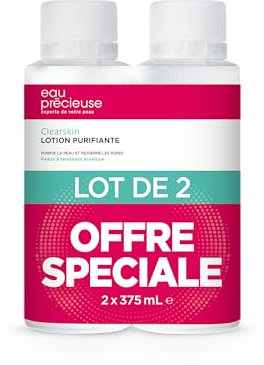 Eau Précieuse - Lotion Purifiante Clearskin (375ml x2) - Lotion Purifiante - Nettoie et purifie la peau - Resserre les pores - Élimine les impuretés - Peaux à tendance acnéique, 750 ml