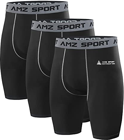 AMZSPORT Herr kompressionsshorts sportshorts som andas, korta byxor, löparbyxor, fitness, sportunderkläder, funktionella underkläder, Svart-07 x 3, XXL