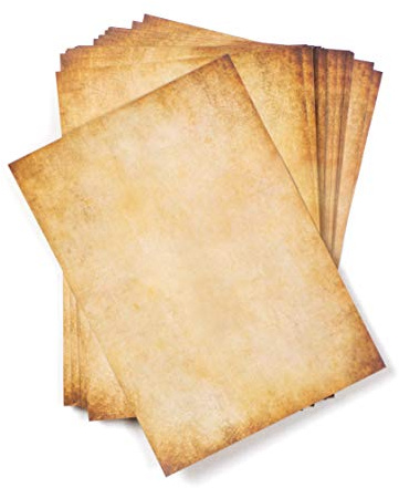 50 hojas DIN A5 Papel vintage pergamino pequeño, 110g/m², 148x210 mm, aspecto Antiguo envejecido, Doble cara, para Escribir y imprimir, Manualidades, recortes, scrapbook