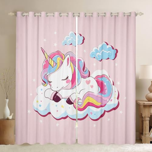 Homemissing - Tende per finestre, motivo: unicorno, a tema fantasy, per bambini e ragazze, decorazione a tema animali magici, motivo: cartone animato, 116,8 x 137,2 cm (larghezza x lunghezza)