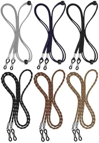 BILIONE Glasses Strap, 6Pcs Glasses Chain, Universal Eyeglass Chain Glasses Cord Lanyard Non-Slip Sunglasses Strap Spectacle Neck Cord, Adjustable Glasses Chains for Women Men Kids (Dark)