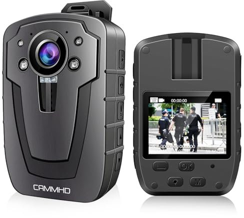 CAMMHD Body Cam Polizia 1296P Videocamera con Registrazione Audio e Video Smart Night Vision 3600mAh Bodycam della Polizia Telecamera di Sicurezza Indossabile(Carta non inclusa)