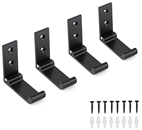 ERWEY Lot de 4 Crochets Muraux Pliables, Crochet Mural en Aluminium à 90 °, Crochet Mural Pliable avec Vis pour Clés, Serviettes, Chapeau, Sacs, Noir