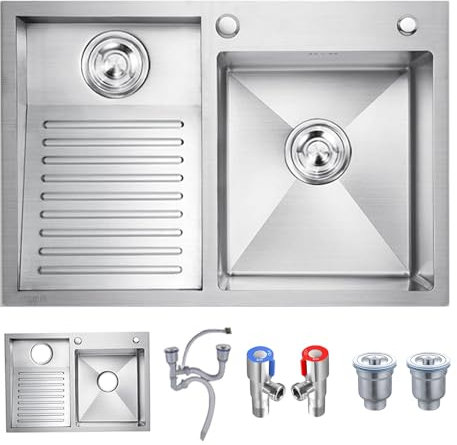 Évier À Linge Utilitaire À Double Cuve, Évier À Linge avec Planche À Laver, Évier De Buanderie, pour Salle De Bain Et Balcon, sans Robinet (Color : Left, S : 70x48x22cm)