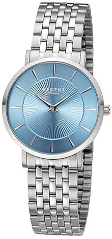 REGENT Damenuhr Stahl Zifferblatt blau 3 Bar Durchmesser 32mm Druckfaltschließe F-1493