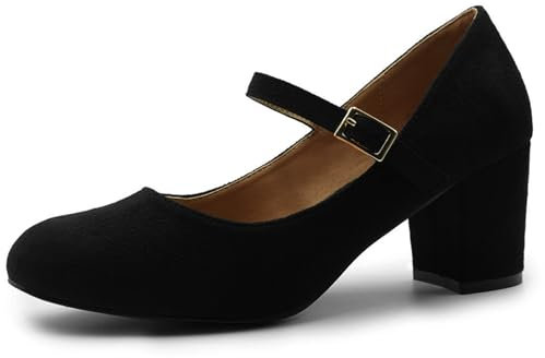 Womens Mid Block Heels Mary Jane Ankle Strap Court Shoes Ladies Comfort Support Work Pumps Formal Smart Office Low Heeled Strappy Slip On Cushioned Dolly Wide Fit Extra Wide Fitting Width Light Shoes
