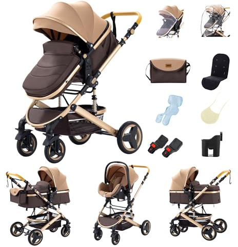GLOKID Passeggini 3 in 1 cittadini passeggini combinati Passeggino triciclo Baby Walker Passeggino Alto Paesaggio Passeggini pieghevoli Trolley Baby Carrozzina per 0-36 (Kaki)…