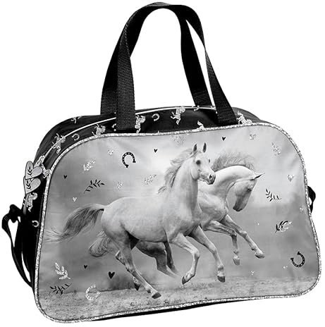 PASO Sporttasche für Schwimmbad und Schule mit Horse Motiv für Jungen - Schwimmtasche mit verstellbarem Gurt und Zwei Griffen - Reisetasche für Kinder - Kindersporttasche - Trainingstasche