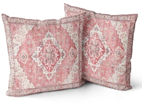Snylcce Boho Throw Pillow Covers Set of 2 Pink Antique & Vintage Design Double Sided Pattern Soft Cushion Covers for Garden Couch Sofa Bed Decorative 45x45 CM Pillowcases