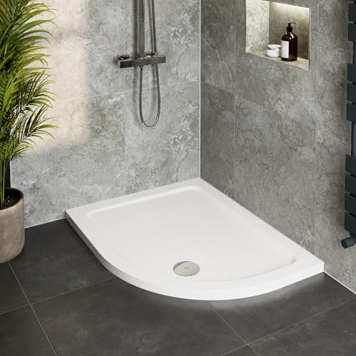 Hydrolux® 1200 x 800 x 45mm White Bathroom Shower Tray for Enclosures Cubicles & Wet Room with Waste, Offset Quadrant Right Hand