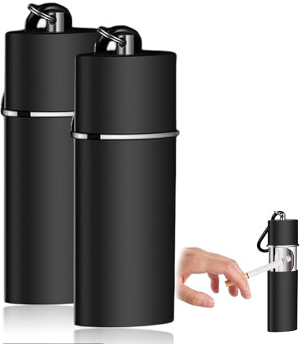Taschenaschenbecher geruchsdicht,Mini Aschenbecher für Unterwegs, Zigaretten Taschenascher,Reise-Aschenbecher,Reise Ascher mit Deckel & Groß Kapazität,Aschenbecher to Go (2 Stk - Schwarz Matt)