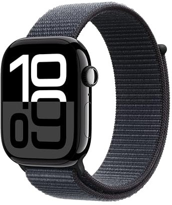 Apple Watch Series 10 (46 mm GPS) Montre connectée avec Boîtier en Aluminium Noir de Jais et Boucle Sport Encre Violette. Suivi de l’activité Physique, app ECG, Neutre en Carbone