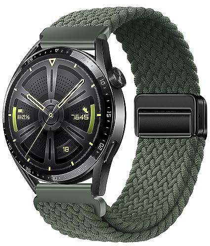 Kompatibel med Huawei GT5/GT4/GT3/GT2 46mm Armband Tyg, Justerbara Magnetiska Sportarmband kompatibla med Garmins Vivoactive 4/Venu 3 2, Nylonarmband 22mm för Amazfits GTR 4/3/T-rex (Olive Green)