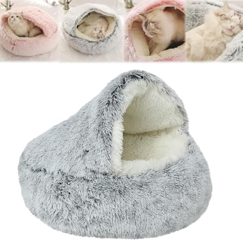 Gemütliches Hundehöhle, Hundehöhle Plüsch, Gemütliches Kokon-Hundebett mit Höhlenbezug, Gemütliches Plüsch-Hundebett, Haustierhöhlenbetten für kleine Hunde zum Nickerchen und Schlafen (Grau, 50cm)