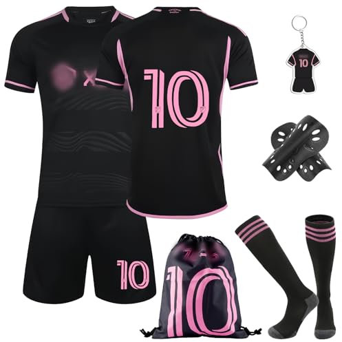 Kids Football Kit With Training T-Shirts, Shorts, Socks, Guard Plate, Soccer Jersey and Keychain - Home Away Fan Accessories Gifts for Boys and Girls
