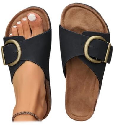 Avanise Modische, Bequeme Orthopädische Sandalen, Orthopädische Sandalen Für Damen, Flache Slipper Mit Plateau-Fußgewölbeunterstützung (Schwarz,38)
