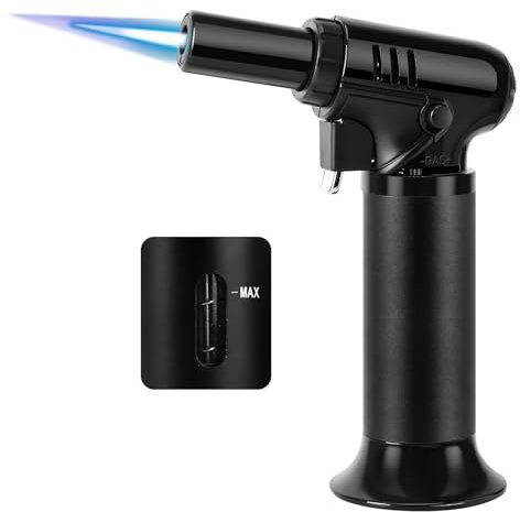 VORHOT Chalumeau de Cuisine, Réglable et Rechargeable Briquet Chalumeau,Torche à Butane avec Verrouillage de Sécurité, Gaz Bricolage pour Cuisson BBQ Crème Brûlée(Butane non Inclus)
