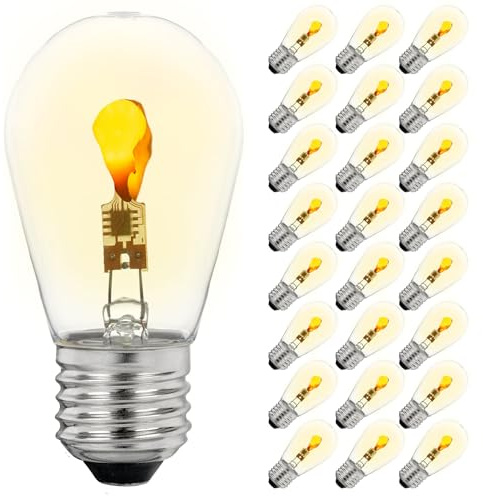 Festive Living Flicker Flame S14 - Lampadine LED per esterni, confezione da 25, tonalità ultra calda, attacco E26, 1 Watt e 30.000 ore di durata, resistenti alle intemperie e infrangibili