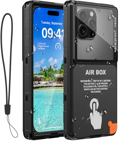 Funda protectora impermeable de 16,9 pulgadas para natación y snorkel, ajuste universal para iPhone 16/15/14/13/12 Pro Max, Samsung S25/S24/S23 Ultra, color negro