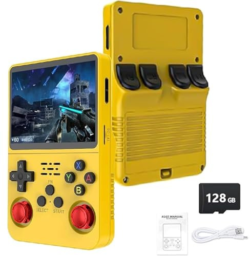 R36S Retro Handheld Game Console - 21,000+ Classic Games, 3.5 IPS Screen, 64GB/128GB, Portable Linux Gaming Device (128g-yellow)