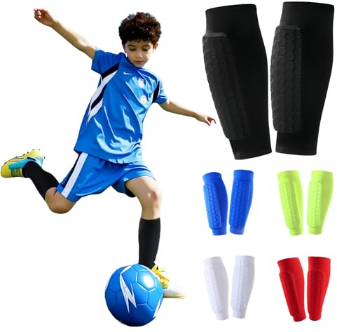SilverChry 1 Par de Espinilleras Fútbol Niño, Transpirables y Antigolpes para Niños y Niñas, Ideales para Fútbol, Baloncesto, Ciclismo y Senderismo (Negro, XS)