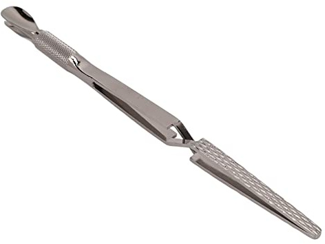 HaloVerde Herramienta de pellizco de doble extremo en forma de C con pinzas para dar forma a las uñas para arte de uñas profesional y empujador de cutículas para manicura, acero (Gris bronze)