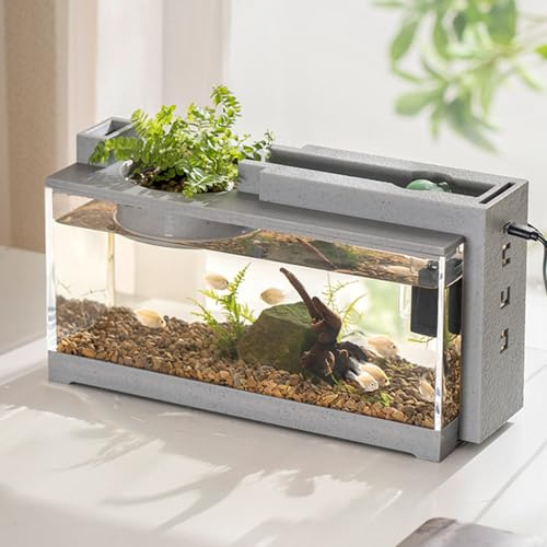Small Fish Tank with Filter and LED Light, Aquarium Starter Kits, Modern Silent Desktop Tropical Fish Tank Kit, Nano Aquarium Tanks for Betta Fishs, Shrimp, Goldfis-h