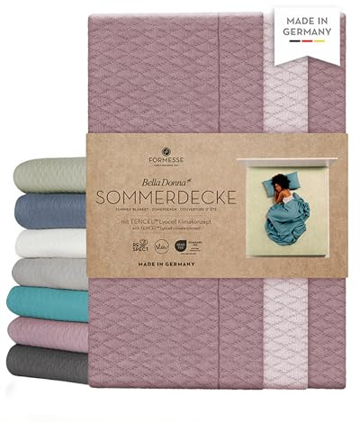 Formesse – Bella Donna Sommerdecke mit kühlendem Klimakonzept. 150x220 cm - 45% Tencel™ Lyocell, 36% Baumwollzwirn, 19% Polyester Rec., Aloe Vera & Arganöl - Made in Germany - Farbe Amethyst