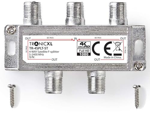 TronicXL Digitaler 4-Fach SAT Verteiler Antennenweiche Antennen Kabel DVBC DVBS DVBT DVBS2 DVBT2 Splitter HD TV 4fach Fernsehen Fernseher Switch Weiche F-Stecker Stammleitungsverteiler BK unicable
