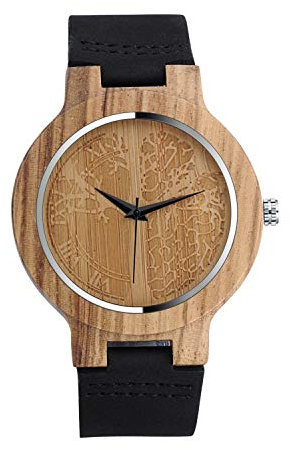 Unendlich U Herren Unisex Bambus Lebensbaum Holzuhr Analog Quarzwerk Armbanduhr Schwarz Lederband Für Männer Ehemann Geschenke