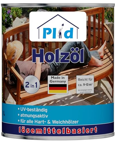 Plid® Holzöl Pflegeöl Holzschutz Imprägnieröl Gartenmöbel Teakholzöl Holzlasur Holzschutzöl Holzpflegeöl Holz Öl Außen zum Holzschutz für alle Hart- und Weichhölzer Teak 1L