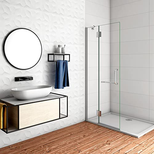 WALK IN Parete Doccia Paretina Fissa + Porta Movibile 96x190 cm in Vetro 8 mm Trasparente Temperato Anticalcare con Barra Stabilizzatrice Telaio Cromato Lucido