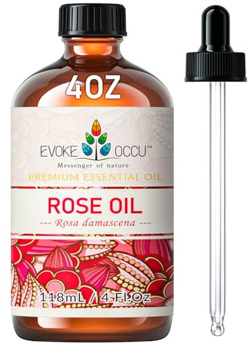 EVOKE OCCU Rose Essential Oil 4 FL Oz, Premium Rose Oil for Diffuser Fragrance DIY Candle Soap Making 118ml