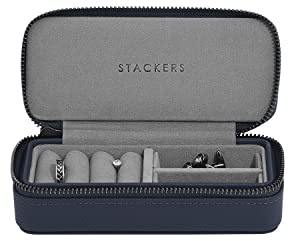 Stackers Navy Blue Medium Zipped Jewellery Box - Mens