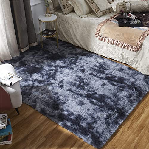 GISIONLARI Hochflor Teppich Wohnzimmer Shaggy Modern Teppich Schlafzimmer Flauschig Weich Teppiche für Schlafzimme Kinderzimmer (Schwarz grau, 120 x 170 cm)