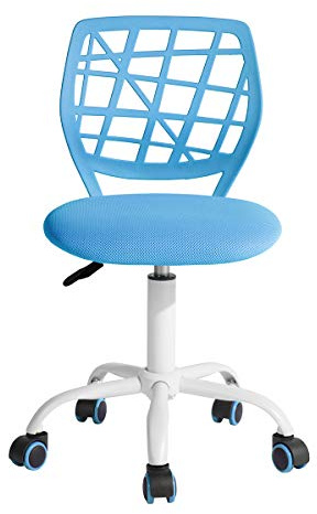 FurnitureR Sedia da ufficio Sedia da scrivania regolabile in altezza girevole in tessuto, sedia da lavoro ergonomica senza bracciolo, blu