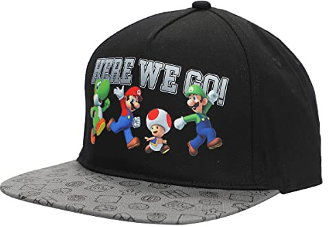 Super Mario Bros Here We Go Boy's Black Snapback Hat